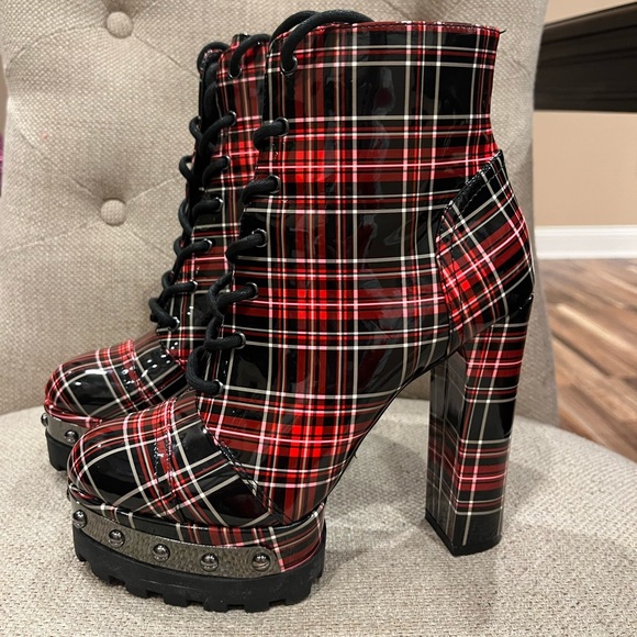 Jessica Simpson Shoes - Jessica Simpson Irella Plaid Studded Platform Boots